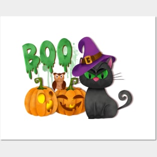 Black cat Haloween design Posters and Art